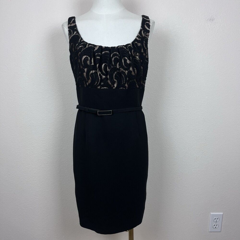 Evan Picone Dress Womens Eight Sleeveless Sheath Lace Belt Party Cocktail Black